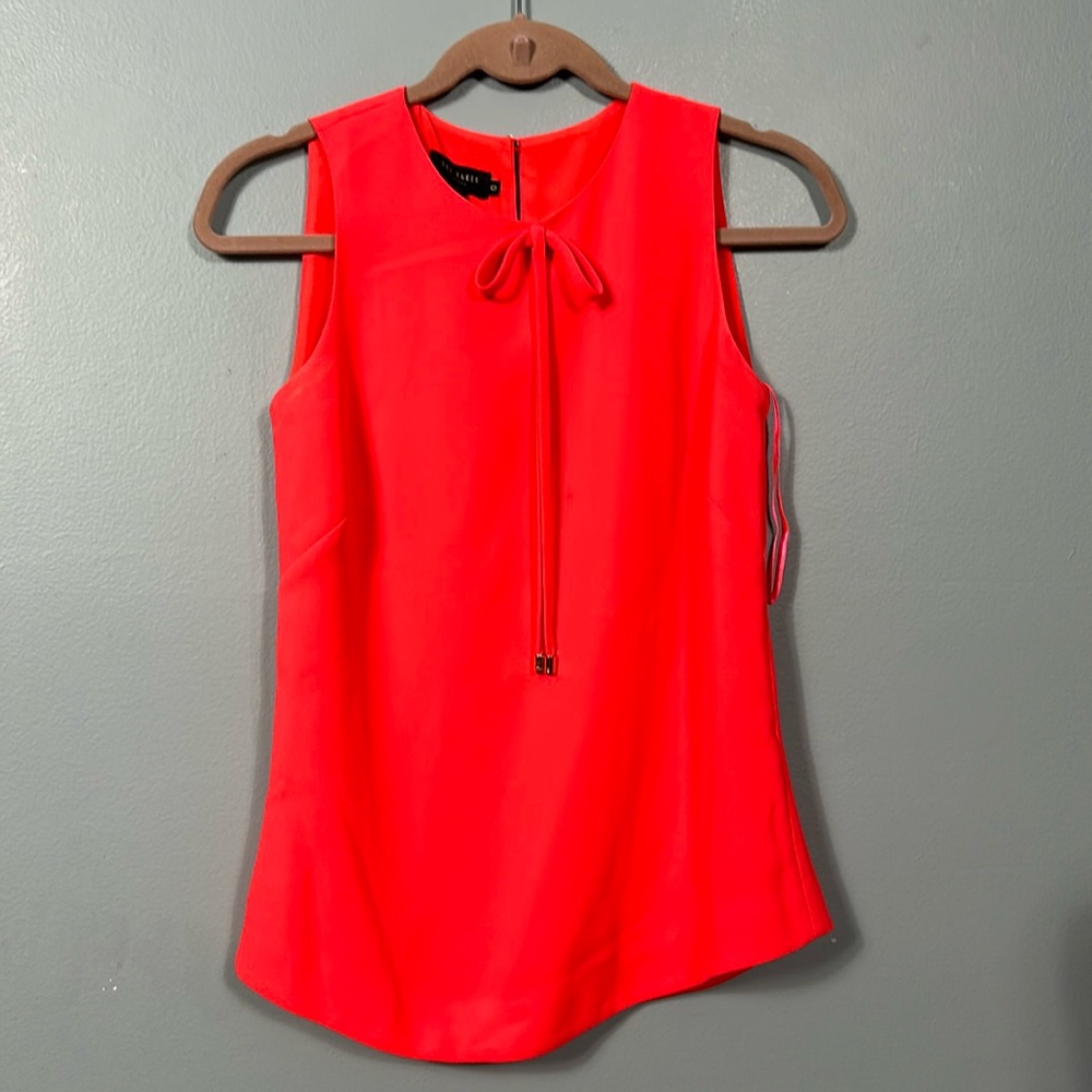 Ted Baker Coral Tie Front Crew Neck Sleeveless Top Office size 0